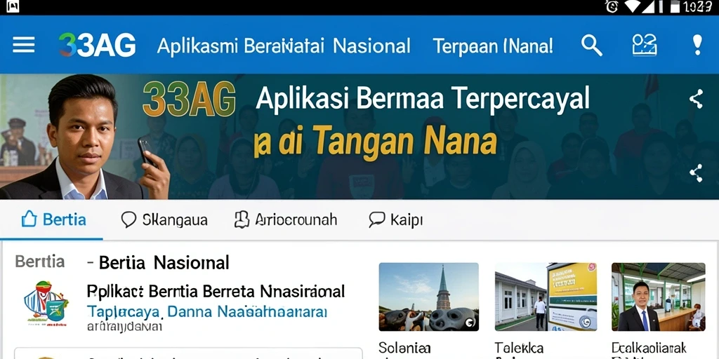 Antarmuka aplikasi 33AG menampilkan berita nasional terkini.