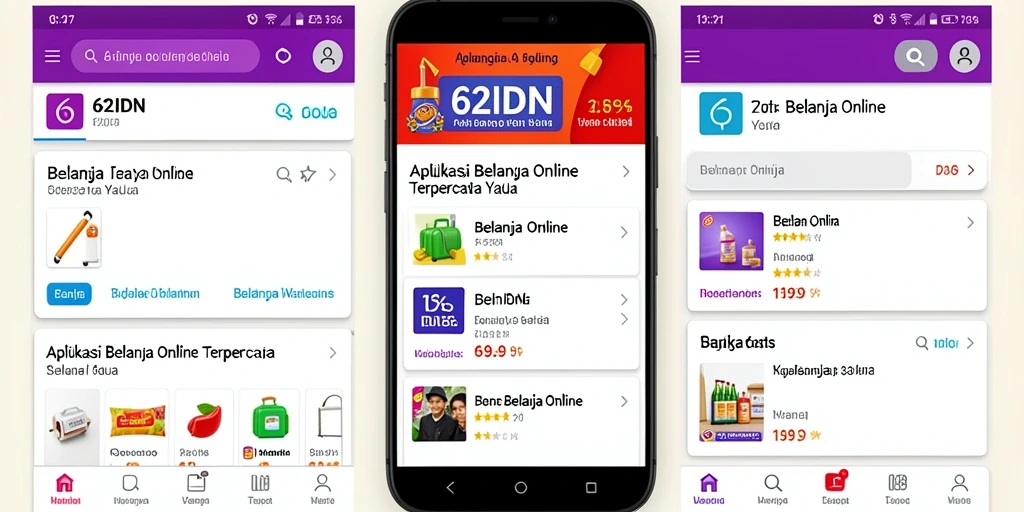 Tampilan pengguna aplikasi 62IDN yang ramah dan efisien untuk belanja online.