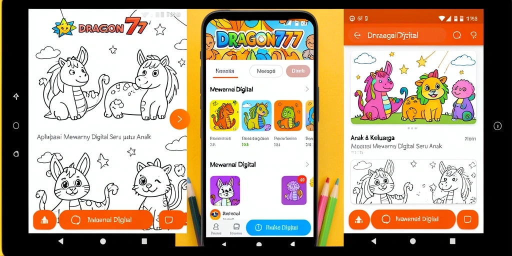 Tampilkan antarmuka aplikasi DRAGON777 dengan gambar mewarnai.