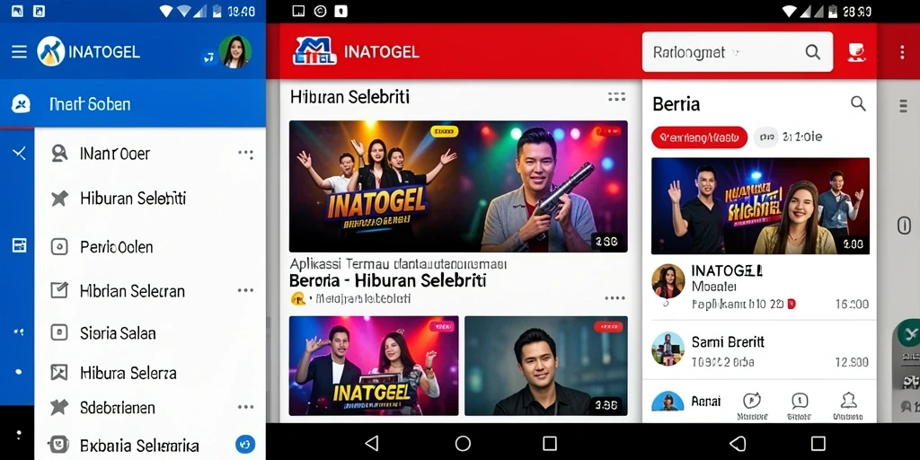 Antarmuka aplikasi INATOGEL menampilkan berita hiburan terbaru.