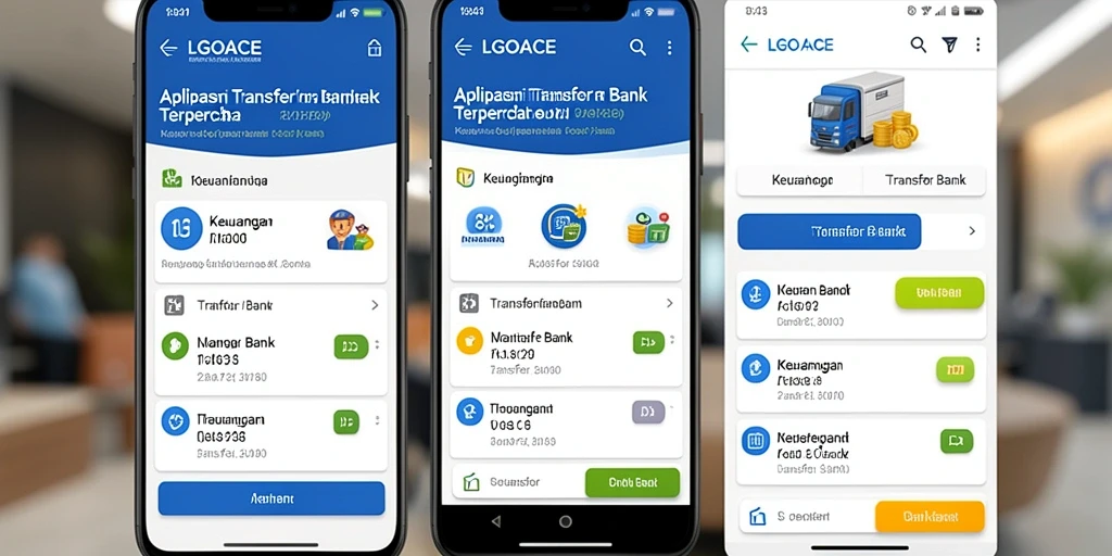 Tampilan antarmuka aplikasi Transfer Bank LGOACE yang modern dan sederhana.