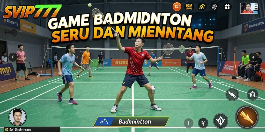 Screenshot antarmuka game Badminton SVIP777 dengan grafik menarik.